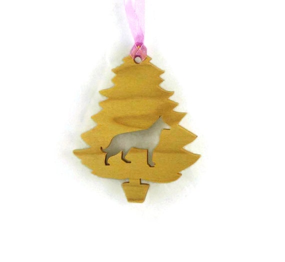 German Shepherd Christmas Tree Ornament Handmade From Poplar Wood, Alsatian Wolf Dog