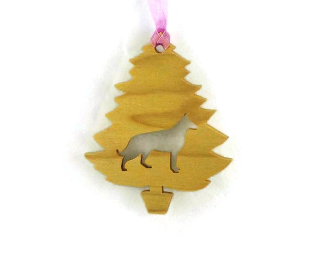 German Shepherd Christmas Tree Ornament Handmade From Poplar Wood, Alsatian Wolf Dog