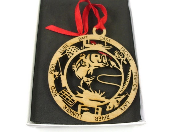 Bass Fishing Christmas Ornament Laser Engraved From Birch