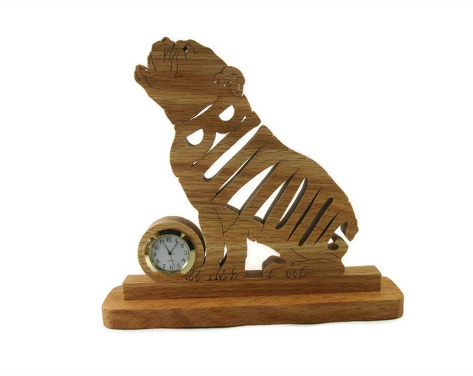 Bulldog Desk Clock Handmade From Oak By KevsKrafts