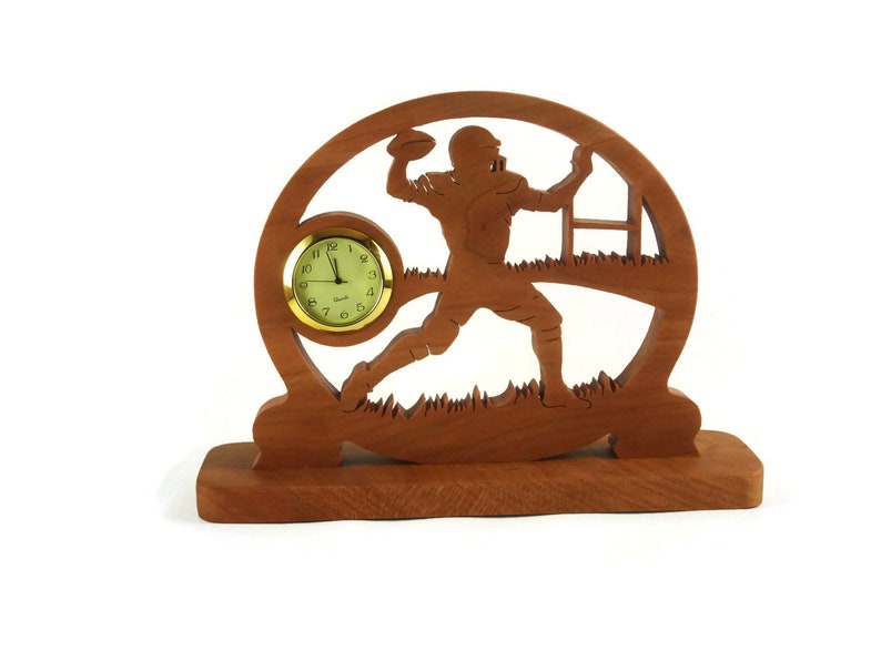 Football Player Desk Clock Handcrafted From Cherry Wood image 0