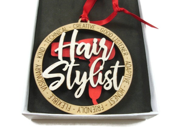 Hair Stylist With Hair Dryer Laser Engraved Hand Painted Christmas Ornament