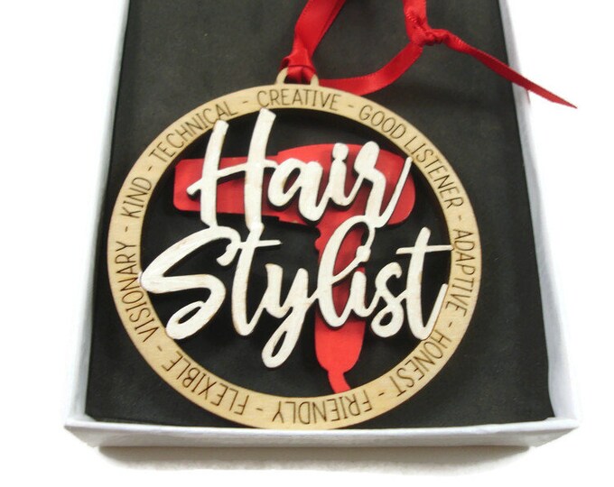 Hair Stylist With Hair Dryer Laser Engraved Hand Painted Christmas Ornament