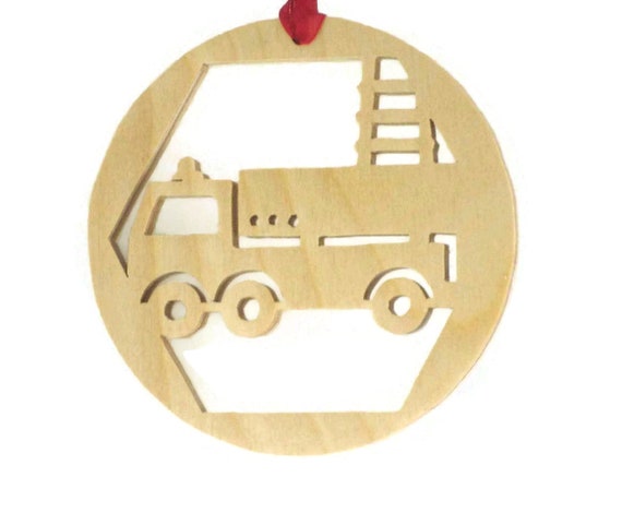 Birch Plywood Firetruck Christmas Ornament: Handmade Ladder Truck