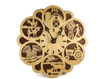 Farming Themed Wall Hanging Clock Handmade From Birch And Walnut Plywood By KevsKrafts,