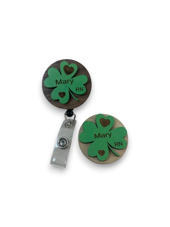 Personalized Shamrock Badge Reel, St. Patrick's Day Retractable ID Holder