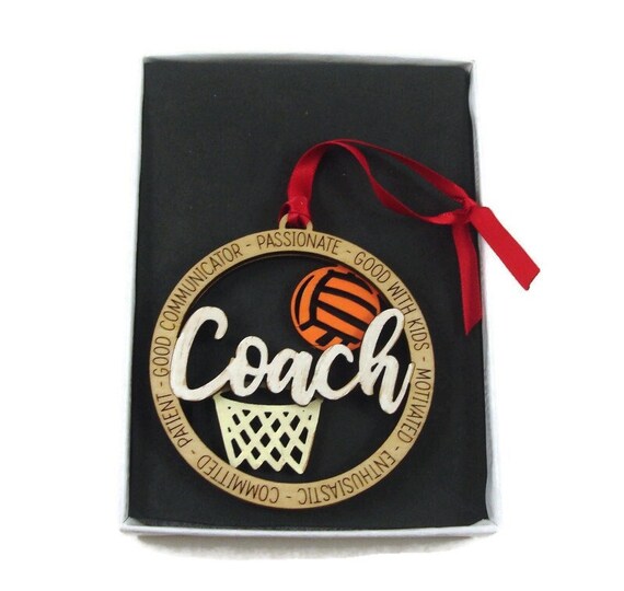 Basketball Coach Christmas Ornament Laser Engraved from Birch Wood