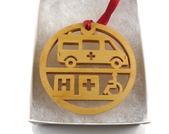 Ambulance or EMT Christmas Ornament Handmade From Birch Wood By KevsKrafts NB-004-4