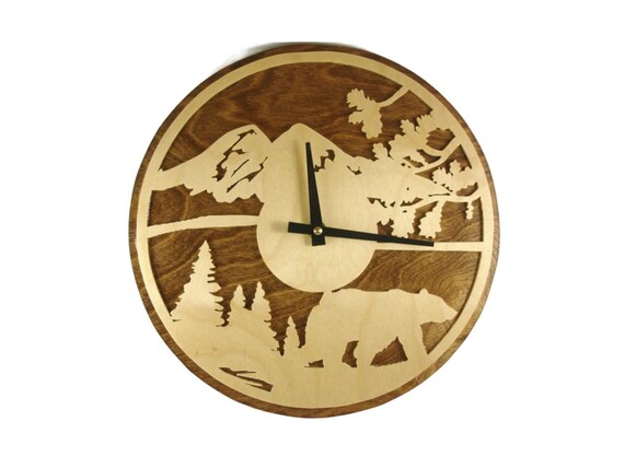 Bear Scene Wall Clock Handmade From Birch Wood By KevsKrafts