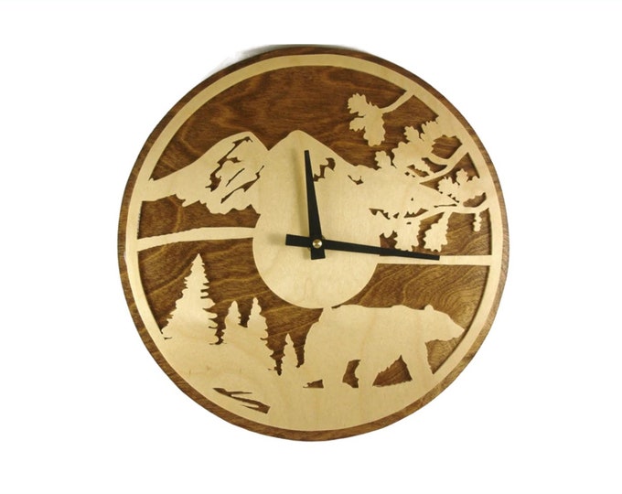 Bear Scene Wall Clock Handmade From Birch Wood By KevsKrafts