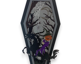 Halloween Haunted Coffin Lantern – Witch, Horse & Spooky Forest
