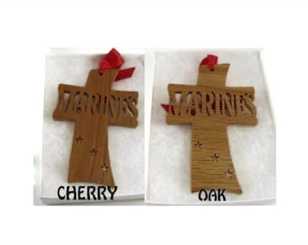 Marines Military Cross Christmas Ornament Handmade From Cherry Or Oak Plywood By KevsKrafts BN-8