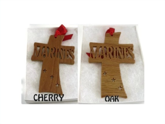 Marines Military Cross Christmas Ornament Handmade From Cherry Or Oak Plywood By KevsKrafts BN-8