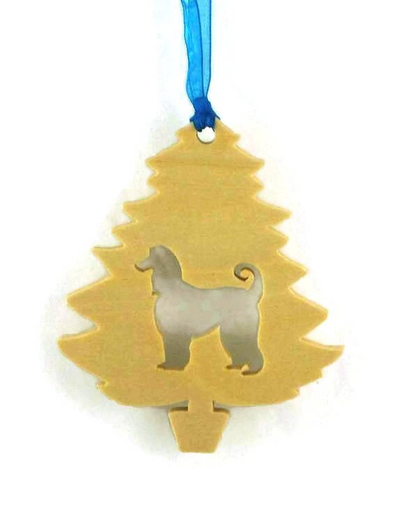 Handmade Poplar Wood Afghan Dog Christmas Tree Ornament