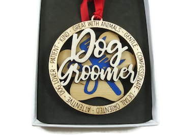 Dog Groomer Christmas Ornament Laser Engraved Hand Painted