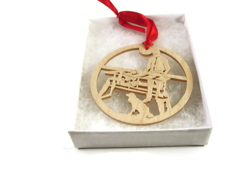 Woodworker and Dog Christmas Ornament Handmade from Birch Wood By KevsKrafts BN-13LB image 3