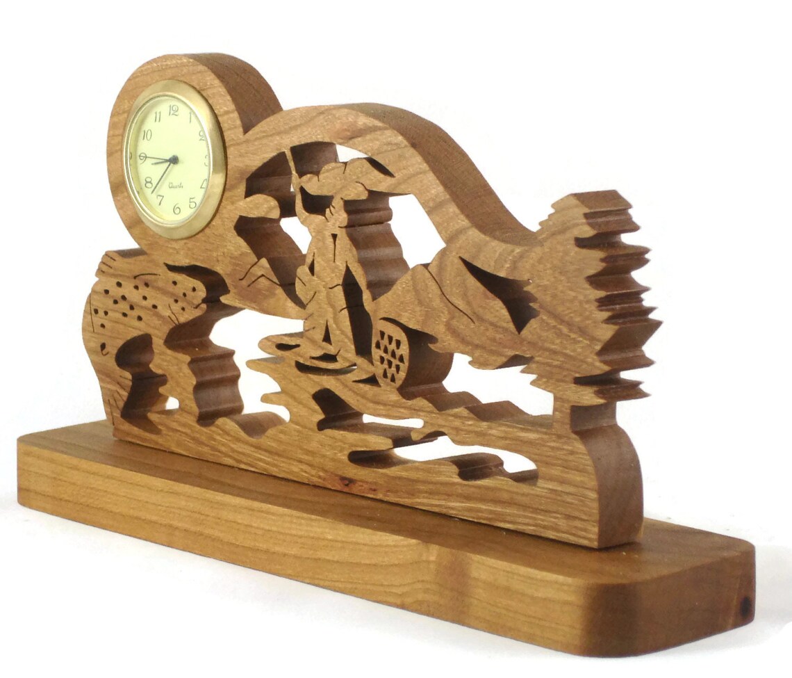Trout Fishing Scene Desk Clock Handmade From Cherry Wood Etsy