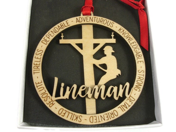 Utility Worker Lineman Laser Engraved Christmas Ornament From Birch Wood