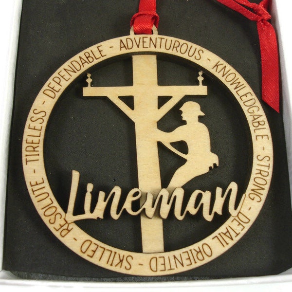 Utility Worker Lineman Laser Engraved Christmas Ornament From Birch Wood