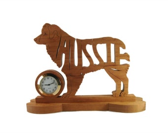 Aussie Dog Quartz Desk Clock Cut By Hand From Cherry Lumber