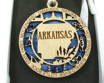 Arkansas State Christmas Ornament Laser Engraved And Hand Painted