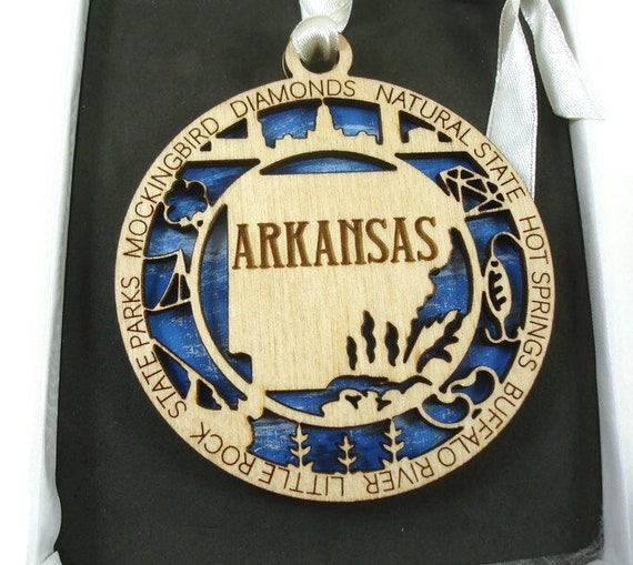 Arkansas State Christmas Ornament Laser Engraved And Hand Painted