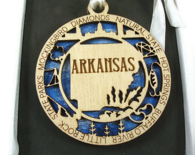 Arkansas State Christmas Ornament Laser Engraved And Hand Painted