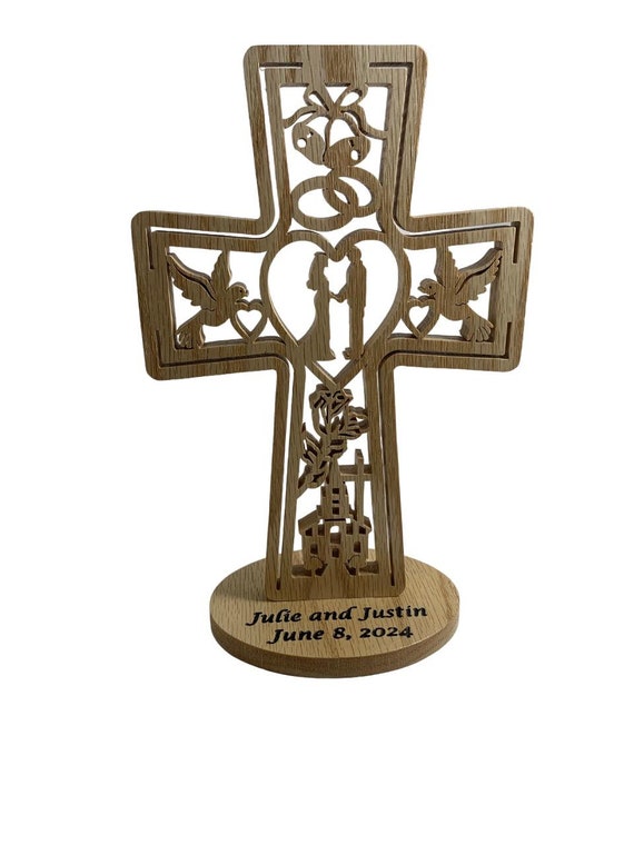 Personalized Wedding Cross Made From Oak Wood