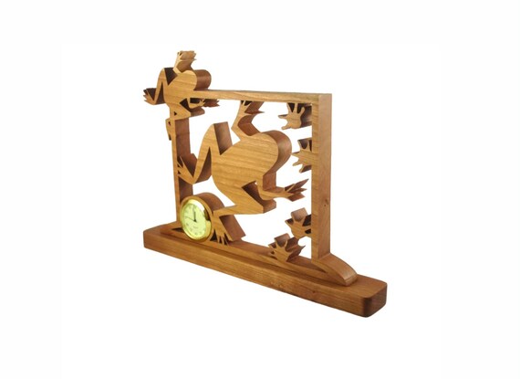 Frogs With Footprints Mini Desk Clock Handmade From Cherry 1-7/16 Quartz Clock