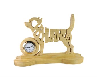 Chihuahua Quartz Desk Clock Handcrafted From Poplar Lumber By KevsKrafts