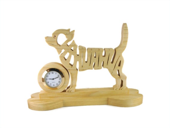 Chihuahua Quartz Desk Clock Handcrafted From Poplar Lumber By KevsKrafts
