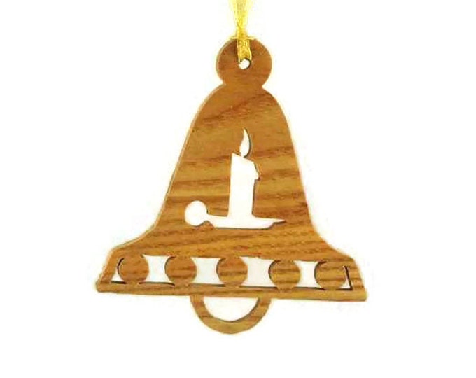 Bell With Burning Candle Christmas Ornament Handmade from Ash Wood