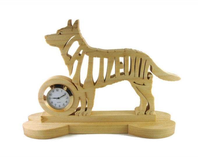 Australian Cattle Dog Quartz Desk Clock Handcrafted From Poplar Lumber By KevsKrafts