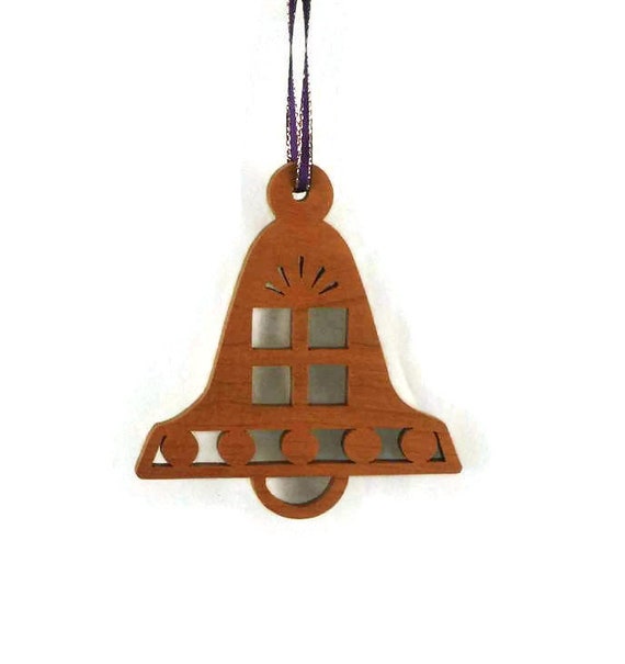 Handmade Cherry Wood Christmas Bell Ornament with Gift Cutout