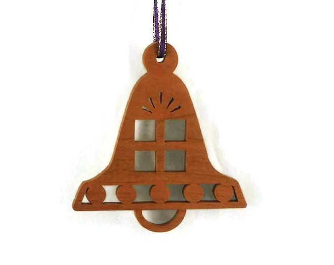 Christmas Gift Bell Shaped Ornament Handmade From Cherry Wood, Christmas Present, Holiday Bells,