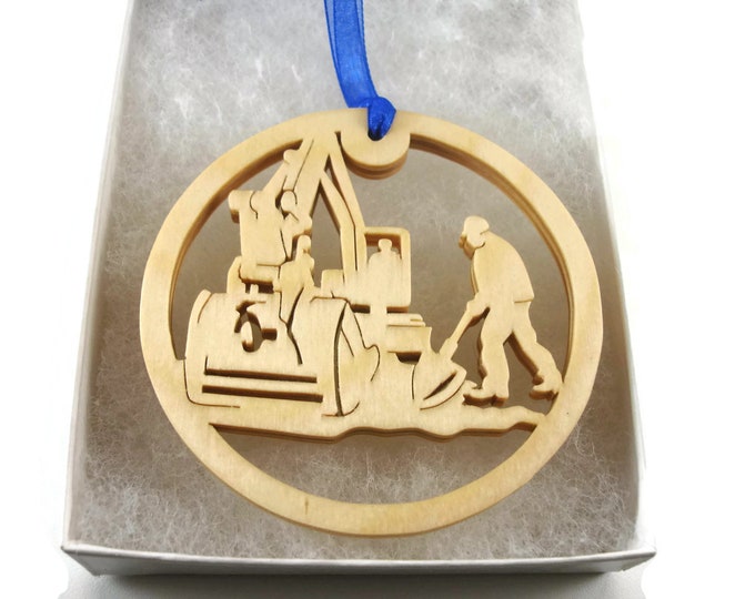 Crane Operator Or Construction Laborer Christmas Ornament Handmade From Birch Wood By KevsKrafts BN-002-1