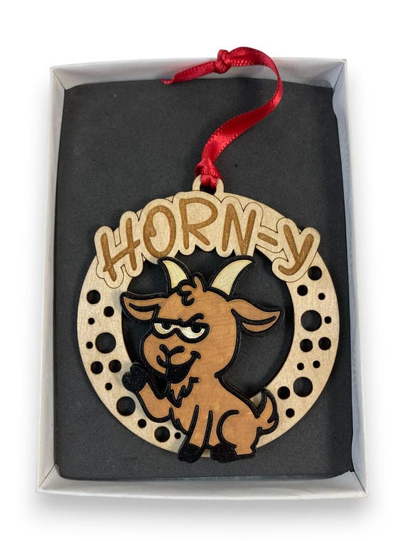 Funny Goat "Horn-Y Ornament Gag Gift Laser Engraved and Hand Painted