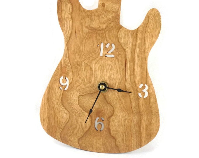 Guitar Wall Hanging Clock Handmade From Cherry Wood Fender Stratocaster Style