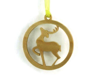 Reindeer Christmas Tree Ornament Handcrafted from Poplar Wood