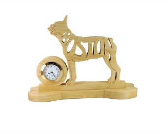 Boston Terrier Quartz Desk Clock Handmade From Poplar Wood By KevsKrafts