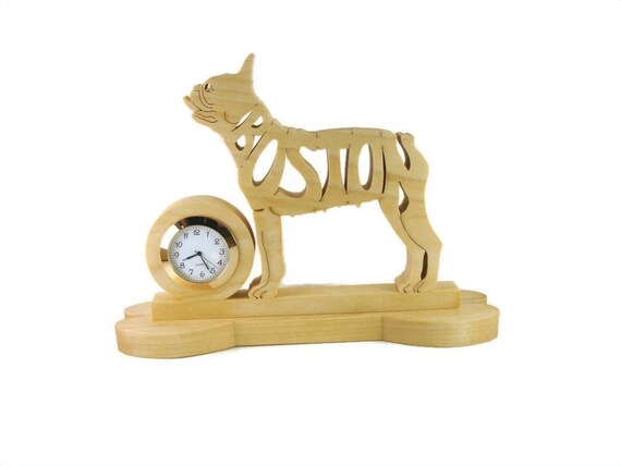 Boston Terrier Quartz Desk Clock Handmade From Poplar Wood By KevsKrafts