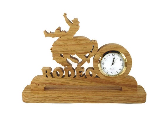 Rodeo Bucking Bronco Desk Or Shelf Clock Handmade From Oak Wood By KevsKrafts