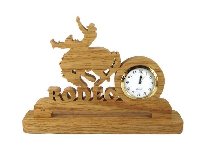 Rodeo Bucking Bronco Desk Or Shelf Clock Handmade From Oak Wood By KevsKrafts