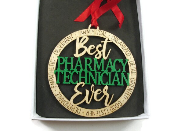 Pharmacy Technician Christmas Ornament: Laser Engraved Birch Wood Gift