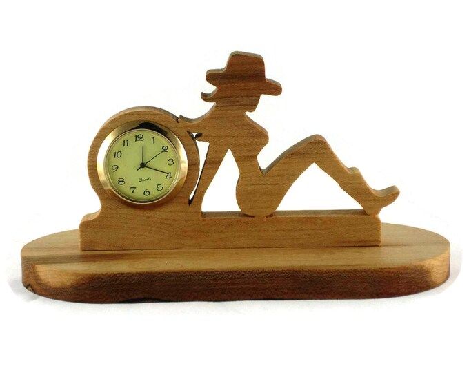 Cowgirl Desk Or Shelf Clock Handmade From Cherry Wood, Country Girl