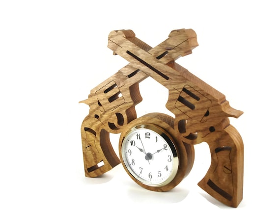 Six Shot Revolver Pistol Wall Hanging Clock Handmade From Oak Wood By KevsKrafts