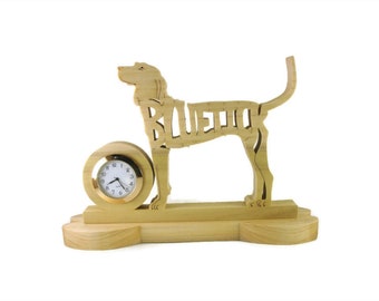 Bluetick Coonhound Quartz Desk Clock Handmade from Poplar Lumber