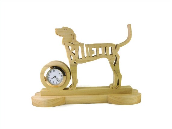 Bluetick Coonhound Quartz Desk Clock Handmade from Poplar Lumber