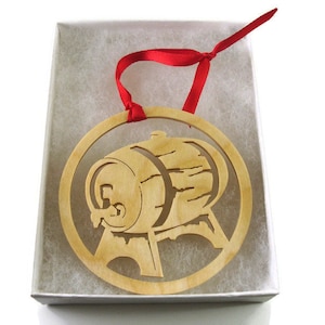 Whiskey Or Wine Barrel Christmas Ornament Handmade From Birch Wood By KevsKrafts BN-15