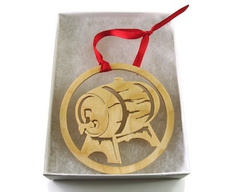 Whiskey Or Wine Barrel Christmas Ornament Handmade From Birch Wood By KevsKrafts BN-15